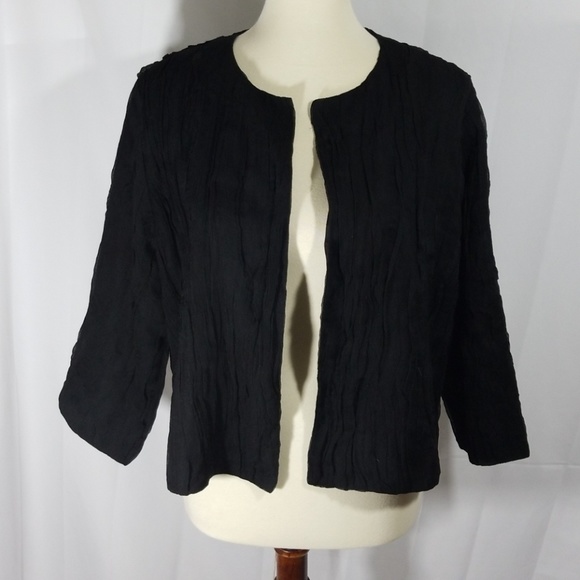 Eileen Fisher Jackets & Blazers - Eileen Fisher black crinkled silk open jacket